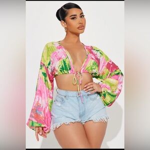 NWT Tie-Front Crop Top in Pink & Lime Floral